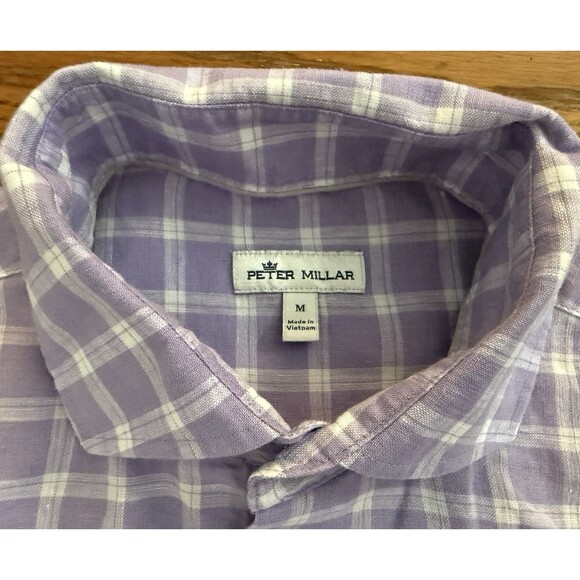 Peter Millar Button Shirt Men's M Franklin Crown Cool Linen-Blend Sport Lavender - Picture 2 of 7